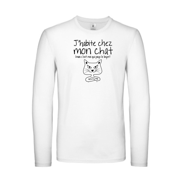 J'habite chez mon chat - T-shirt manches longues léger mignon pour Homme -modèle B&C - E150 LSL - thème animaux et chats -
