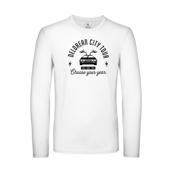 Delorean city tour - T-shirt manches longues léger vintage pour Homme -modèle B&C - E150 LSL - thème automobile et cinema -
