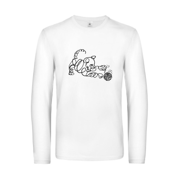 Pelote de chat -T-shirt manches longues rigolo Homme -B&C - E190 LSL -thème  chat et animaux - 