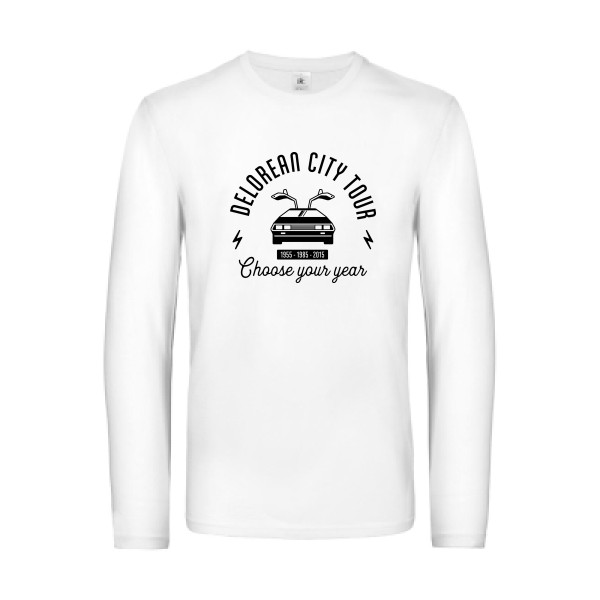 Delorean city tour - T-shirt manches longues vintage pour Homme -modèle B&C - E190 LSL - thème automobile et cinema -