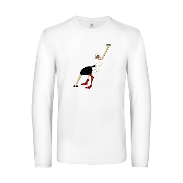 Autruche - T-shirt manches longues burlesque Homme - modèle B&C - E190 LSL -thème humour et animaux -