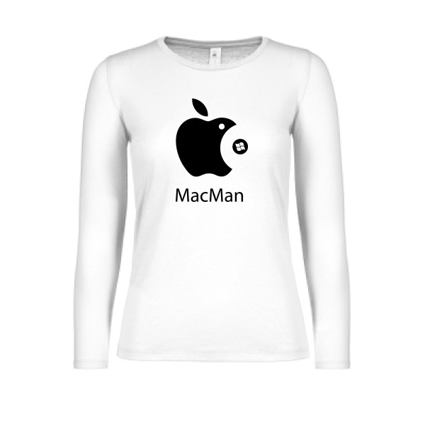 MacMan - T-shirt femme manches longues léger vintage pour Femme -modèle B&C - E150 LSL women  - thème retro et jeux videos -