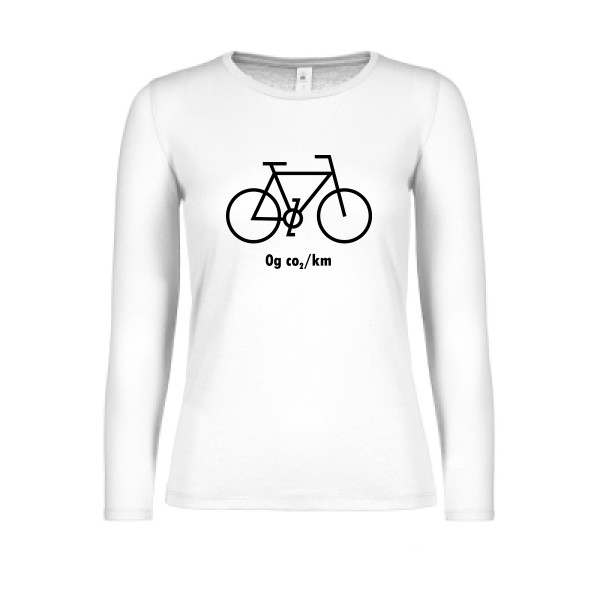 Zéro grammes de CO2 - T-shirt femme manches longues léger velo humour pour Femme -modèle B&C - E150 LSL women  - thème humour et vélo -