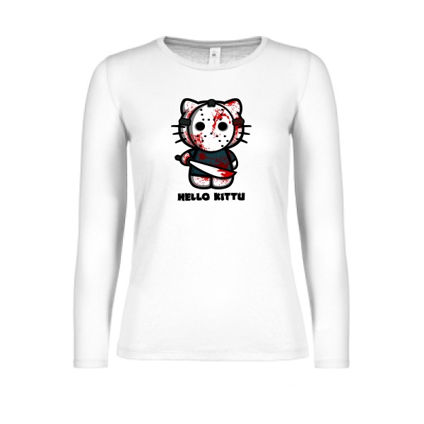 T shirt humour noir-Hello KittU-B&C - E150 LSL women 