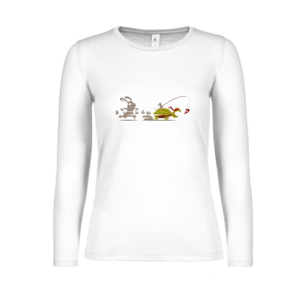 T-shirt femme manches longues léger Femme rigolo -Le Lièvre et la tortue... ninja -