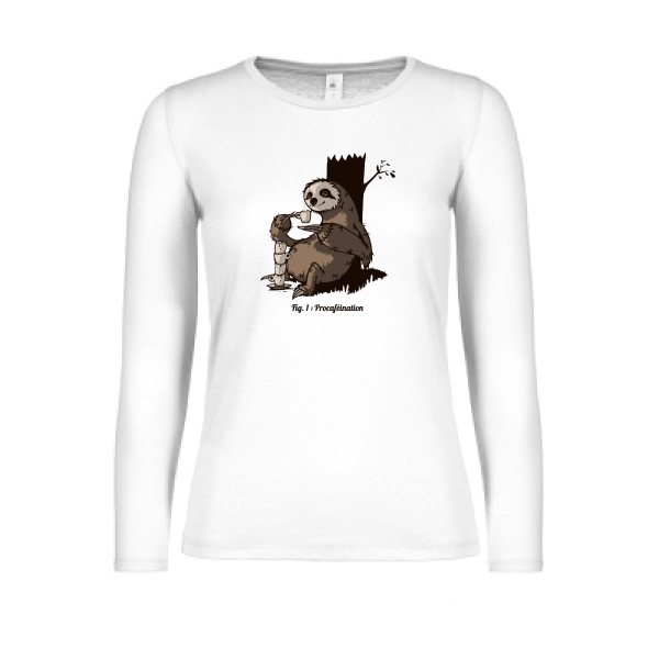 Procaféination -T-shirt femme manches longues léger animaux  -B&C - E150 LSL women  -thème  humour et bestiole - 