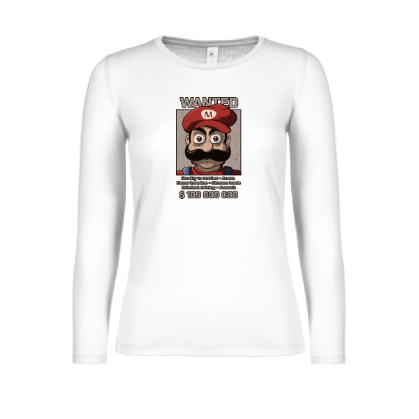 Wanted Mario-T-shirt femme manches longues léger Geek - B&C - E150 LSL women - Thème Geek -