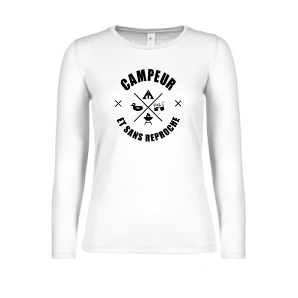 CAMPEUR... - T-shirt femme manches longues léger camping Femme - modèle B&C - E150 LSL women  -thème humour et scout -