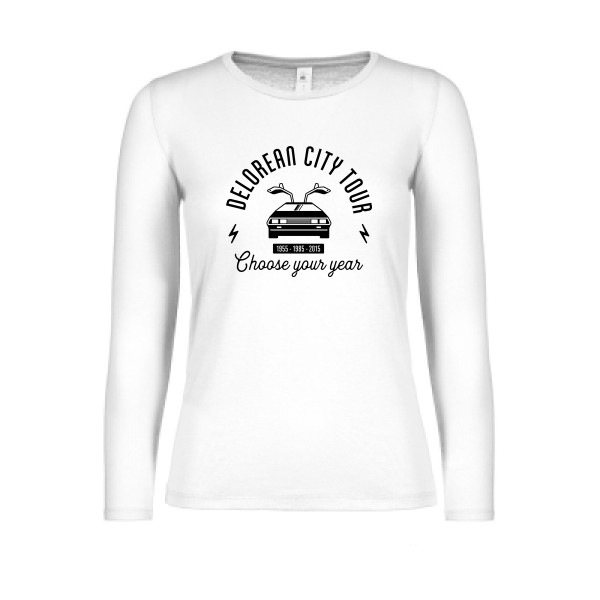 Delorean city tour - T-shirt femme manches longues léger vintage pour Femme -modèle B&C - E150 LSL women  - thème automobile et cinema -