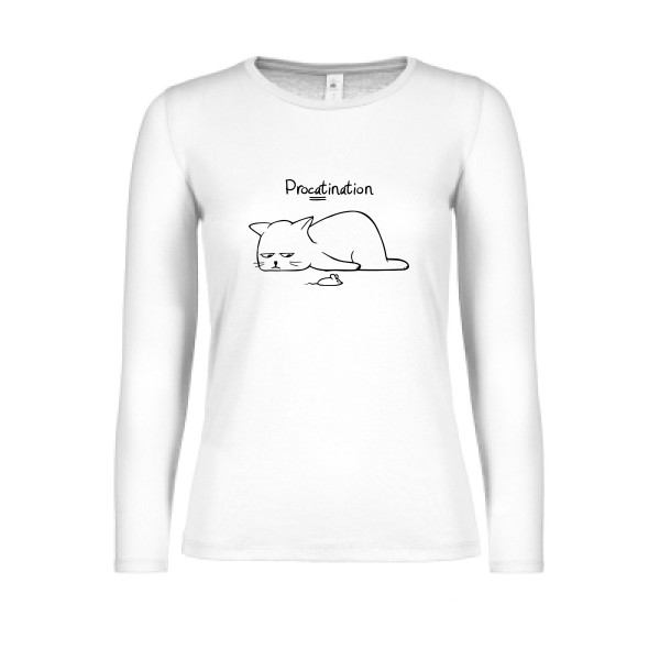 Procatination - T-shirt femme manches longues léger drole pour Femme -modèle B&C - E150 LSL women  - thème humour et chat -