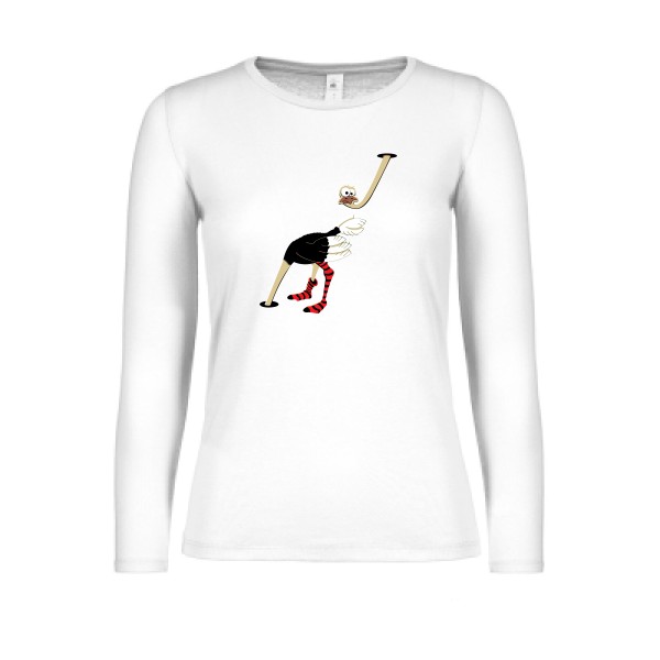 Autruche - T-shirt femme manches longues léger burlesque Femme - modèle B&C - E150 LSL women  -thème humour et animaux -