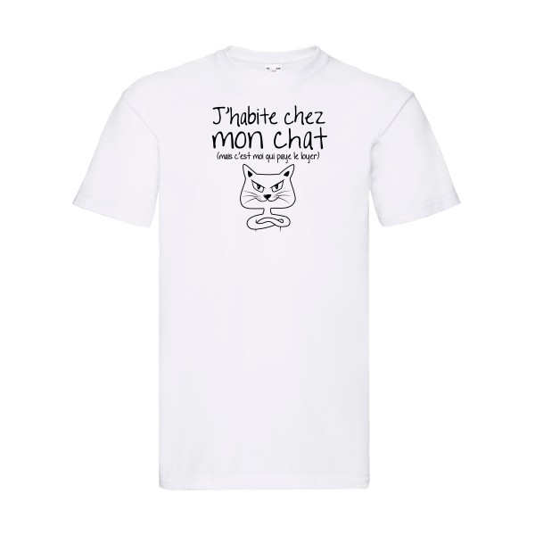 J'habite chez mon chat - T-shirt mignon pour Homme -modèle Fruit of the loom 205 g/m² - thème animaux et chats -