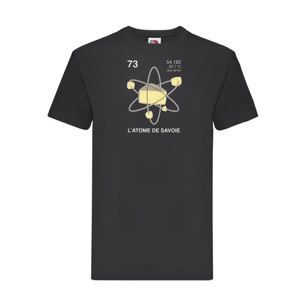 L'Atome de Savoie. - T-shirt humoristique pour Homme -modèle Fruit of the loom 205 g/m² - thème montagne -