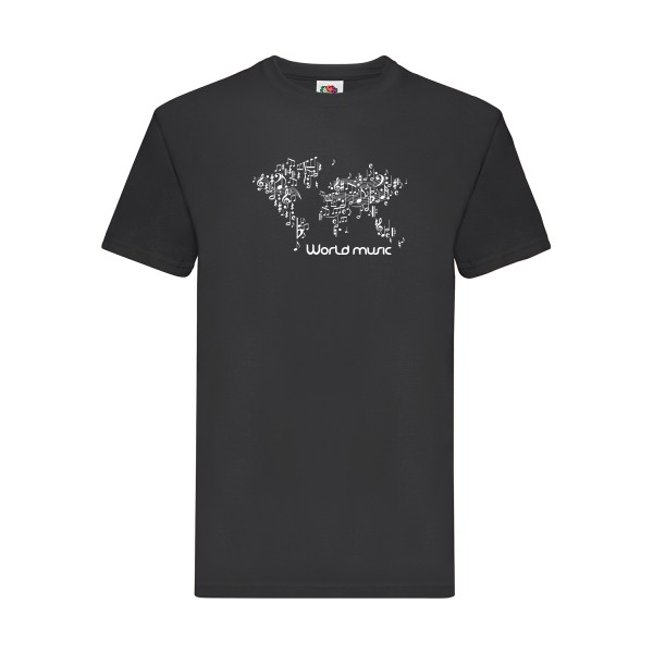 World music - T-shirt musique Homme - modèle Fruit of the loom 205 g/m² -thème dj musique -