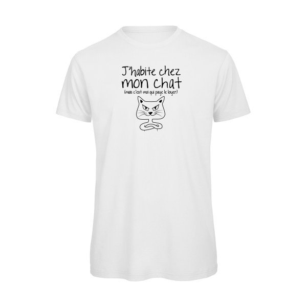 J'habite chez mon chat - T-shirt bio mignon pour Homme -modèle B&C - T Shirt organique - thème animaux et chats -
