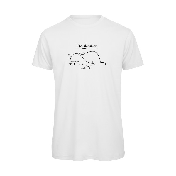 Procatination - T-shirt bio drole pour Homme -modèle B&C - T Shirt organique - thème humour et chat -