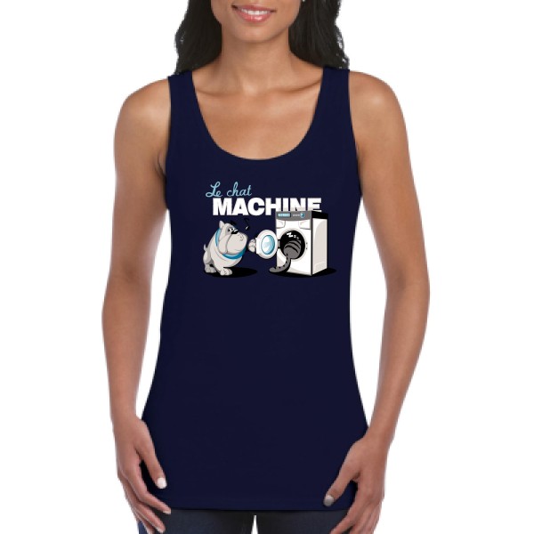 t shirt parodie marque-Le Chat Machine-Gildan - Ladies Softstyle Tank Top-Femme