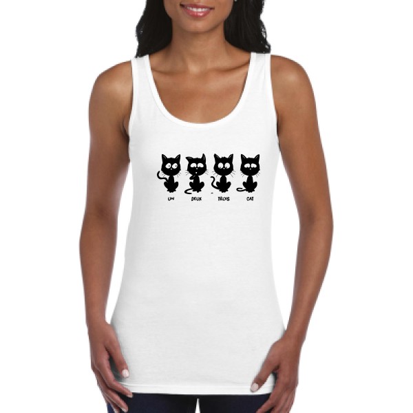 T shirt humour chat - un deux trois cat - Gildan - Ladies Softstyle Tank Top -