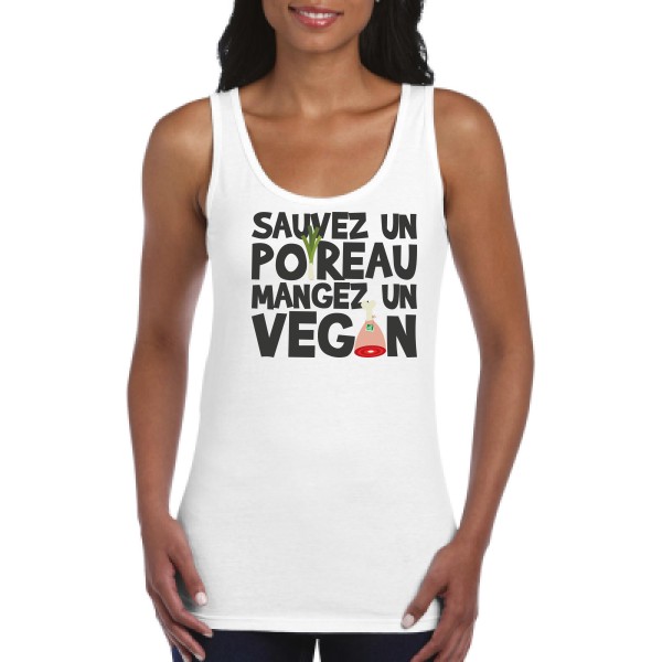 vegan poireau -Gildan - Ladies Softstyle Tank Top - Tee-shirts message Femme -
