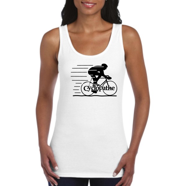T shirt humoristique sur le thème du velo - CYCLOPATHE !- Modèle Débardeur femme-Gildan - Ladies Softstyle Tank Top-