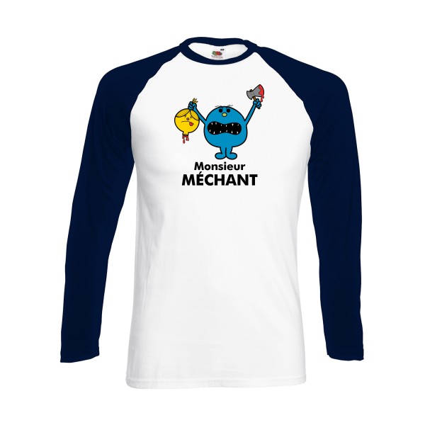 Monsieur Méchant - T-shirt baseball manche longue drôle - modèle Fruit of the loom - Baseball T-Shirt LS -thème bande dessinée -