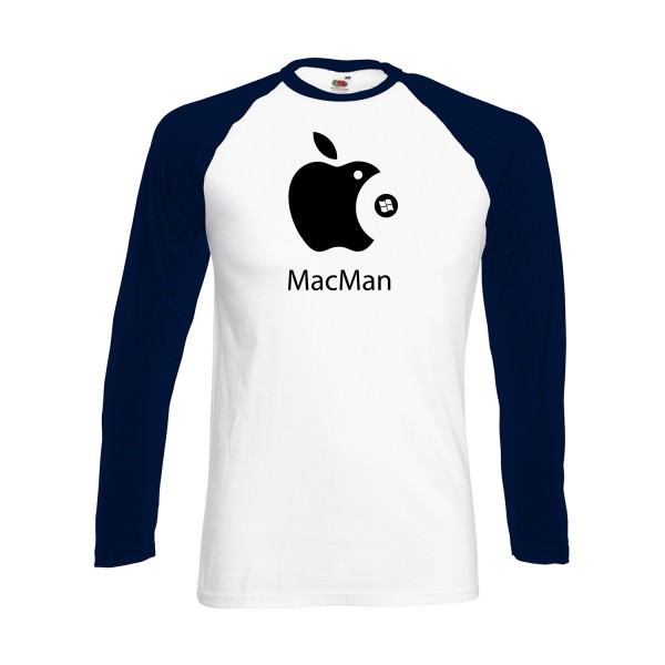 MacMan - T-shirt baseball manche longue vintage pour Homme -modèle Fruit of the loom - Baseball T-Shirt LS - thème retro et jeux videos -