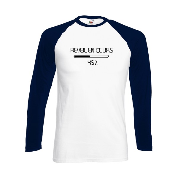 réveil en cours -T-shirt baseball manche longue drôle Homme -Fruit of the loom - Baseball T-Shirt LS -thème  vêtement à message - 
