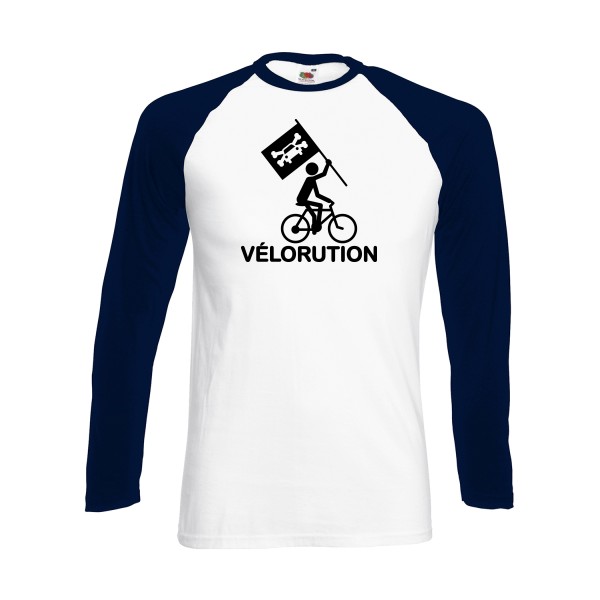 Vélorution- T-shirt baseball manche longue Homme - thème velo et humour -Fruit of the loom - Baseball T-Shirt LS -