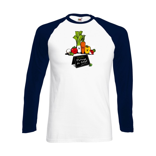 Potage du Chef - T-shirt baseball manche longue rigolo Homme - modèle Fruit of the loom - Baseball T-Shirt LS -thème humour cuisine et top chef-