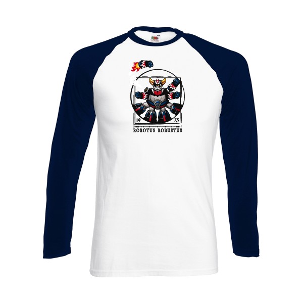 Robotus Robustus - T-shirt baseball manche longue rétro pour Homme -modèle Fruit of the loom - Baseball T-Shirt LS - thème parodie et vintage -