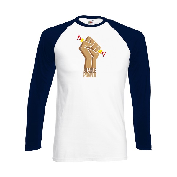 Blague Power - T-shirt baseball manche longue parodie Homme - modèle Fruit of the loom - Baseball T-Shirt LS -thème blague carambar -
