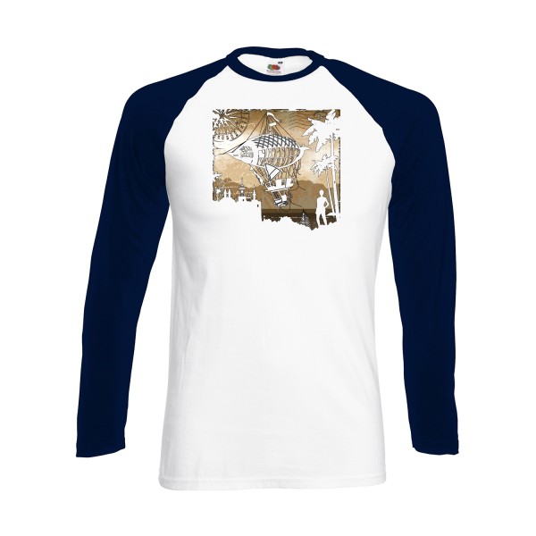 Carnet de voyage - T-shirt baseball manche longue original Homme  -Fruit of the loom - Baseball T-Shirt LS - Thème voyage -