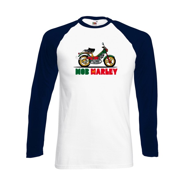 Mob Marley - T-shirt baseball manche longue reggae Homme - modèle Fruit of the loom - Baseball T-Shirt LS -thème musique et bob marley -