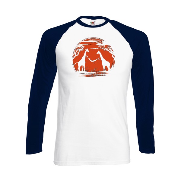 girafe - T-shirt baseball manche longue Homme animaux  - Fruit of the loom - Baseball T-Shirt LS - thème geek et zen