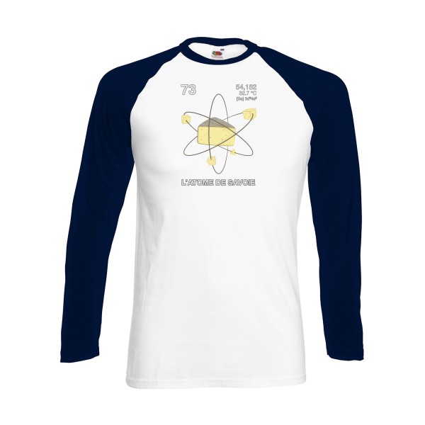 L'Atome de Savoie. - T-shirt baseball manche longue humoristique pour Homme -modèle Fruit of the loom - Baseball T-Shirt LS - thème montagne -
