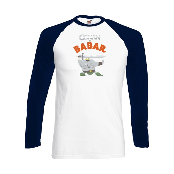 CONAN le BABAR -T-shirt baseball manche longue parodie  -Fruit of the loom - Baseball T-Shirt LS - thème  cinema  et vintage - 