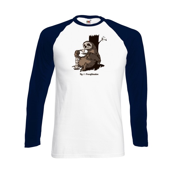 Procaféination -T-shirt baseball manche longue animaux  -Fruit of the loom - Baseball T-Shirt LS -thème  humour et bestiole - 