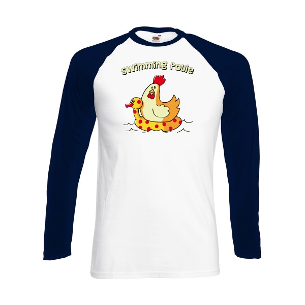 swimming poule - T-shirt baseball manche longue rigolo Homme - modèle Fruit of the loom - Baseball T-Shirt LS -thème burlesque -