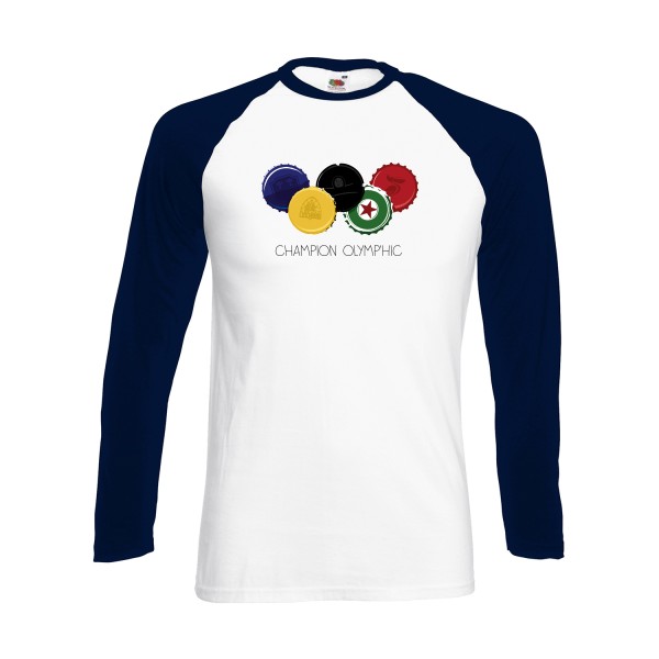 CHAMPION OLYMP'HIC - T-shirt baseball manche longue burlesque pour Homme -modèle Fruit of the loom - Baseball T-Shirt LS - thème alcool humour -