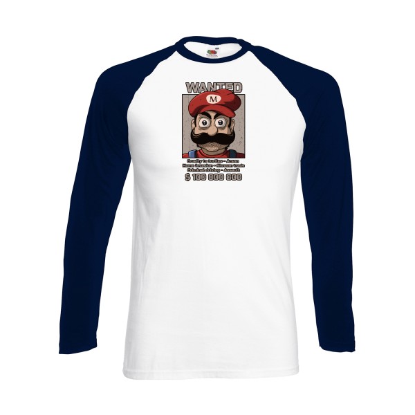 Wanted Mario-T-shirt baseball manche longue Geek - Fruit of the loom - Baseball T-Shirt LS- Thème Geek -