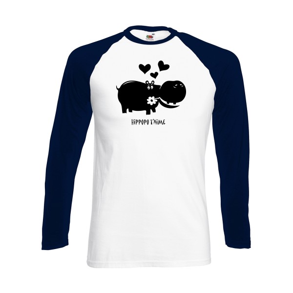 Hippopo t'aime -T shirt bebe -Fruit of the loom - Baseball T-Shirt LS