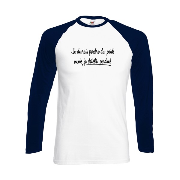 Né pour gagner - T shirt original Homme - modèle Fruit of the loom - Baseball T-Shirt LS - thème message et texte -