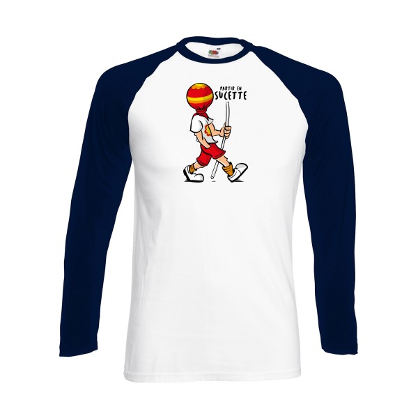 partir en sucette - T-shirt baseball manche longue original Homme - modèle Fruit of the loom - Baseball T-Shirt LS - thème original et inclassable -