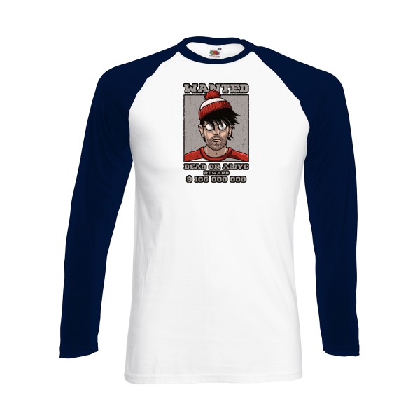 Où est il ? -T-shirt baseball manche longue original Homme -Fruit of the loom - Baseball T-Shirt LS -thème cinema - 