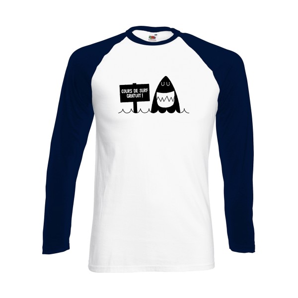 Cours de surf - T-shirt baseball manche longue marrant pour Homme -modèle Fruit of the loom - Baseball T-Shirt LS - thème mer et humour -