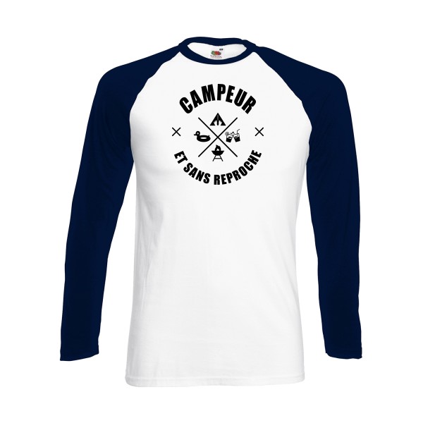 CAMPEUR... - T-shirt baseball manche longue camping Homme - modèle Fruit of the loom - Baseball T-Shirt LS -thème humour et scout -