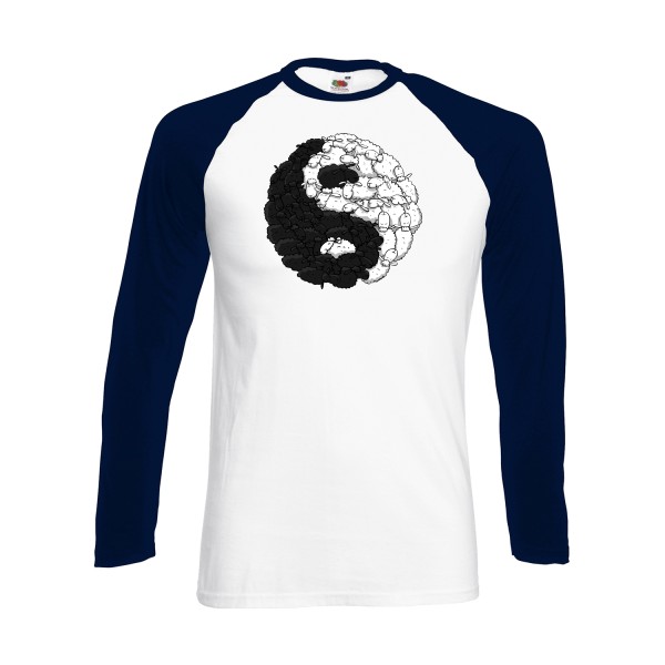 Mouton Yin Yang - Tee shirt humoristique Homme - modèle Fruit of the loom - Baseball T-Shirt LS - thème zen -