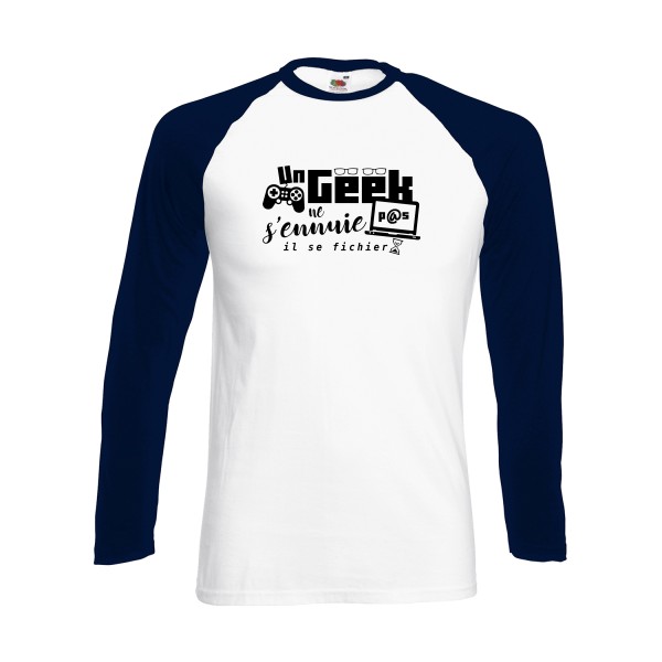 un geek ne s'ennuie pas-T-shirt baseball manche longue -thème Geek et humour -Fruit of the loom - Baseball T-Shirt LS -