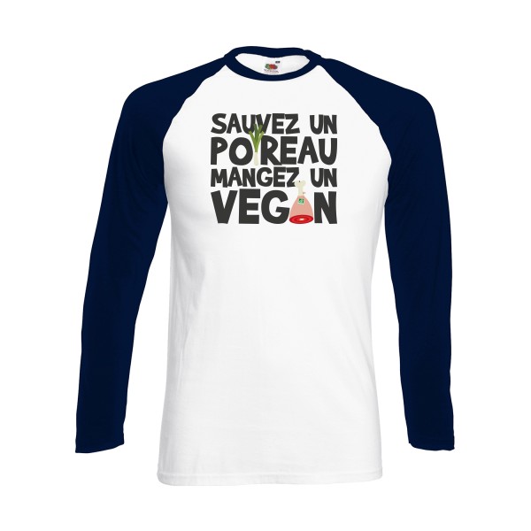 vegan poireau -Fruit of the loom - Baseball T-Shirt LS - Tee-shirts message Homme -
