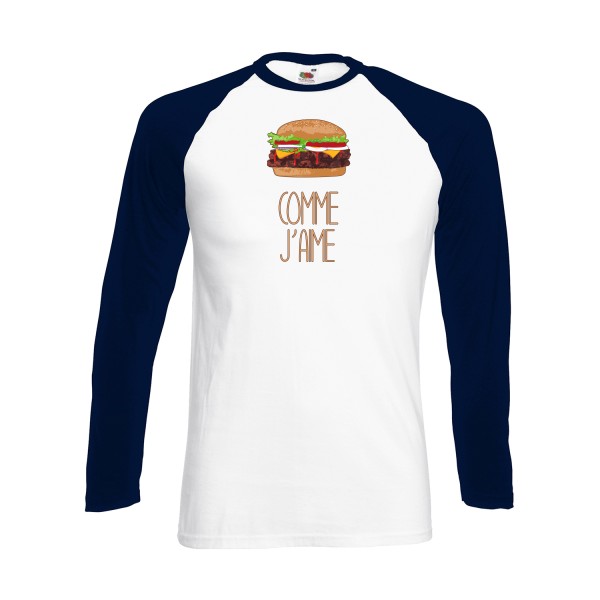 Comme j'aime -T-shirt baseball manche longue original Homme -Fruit of the loom - Baseball T-Shirt LS -thème parodie - 